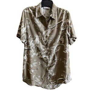Anine Bing Bruni Tropical Print Shirt Sz XS Short Sleeve Button Down Green White